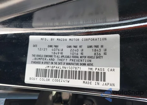 2022 Mazda Mazda3 Select z USA, uszkodzony, nr VIN JM1BPAKL9N1507871